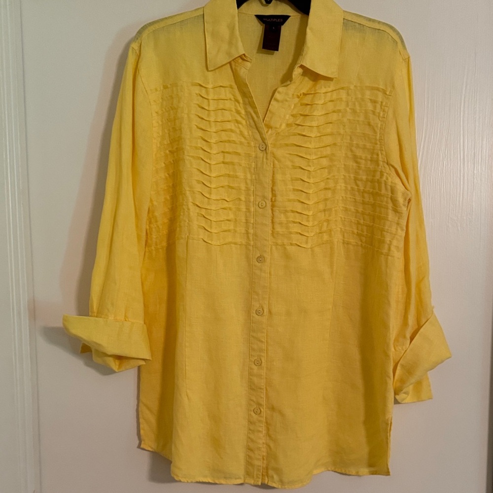 Multiples Yellow Linen Tunic with Ruffle Details